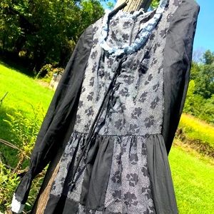 70s Black & Grey Peasant Maxi Dress